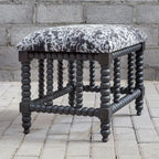 Faux Cow Hide Bench - Charcoal Grey & White - Matte Black Base
