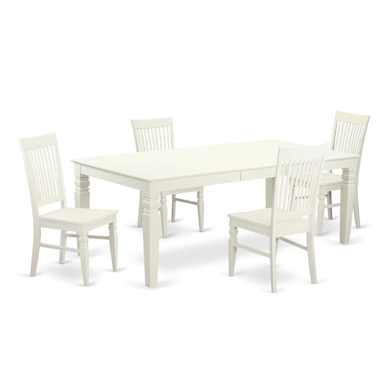 Linen White Rectangle Dining Table Set with Wood Chairs (5/7/9 Piece)
