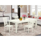 Linen White Rectangle Dining Table Set with Wood Chairs (5/7/9 Piece)