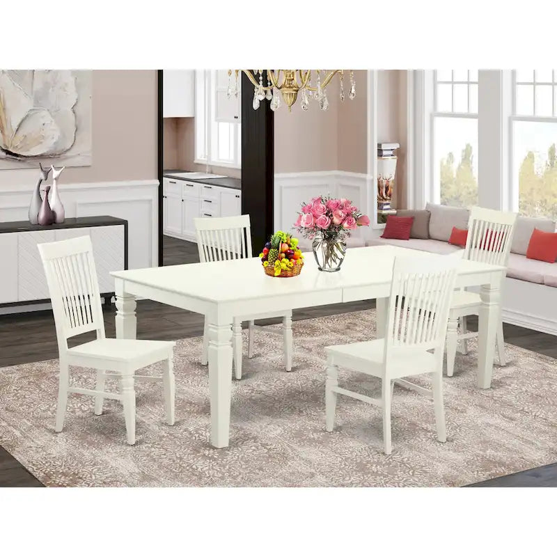 Linen White Rectangle Dining Table Set with Wood Chairs (5/7/9 Piece)