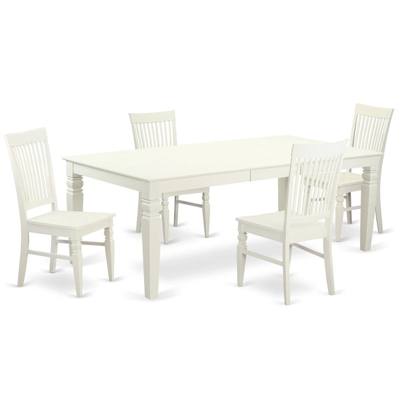 Linen White Rectangle Dining Table Set with Wood Chairs (5/7/9 Piece)
