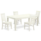 Linen White Rectangle Dining Table Set with Wood Chairs (5/7/9 Piece)