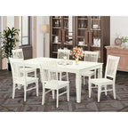 Linen White Rectangle Dining Table Set with Wood Chairs (5/7/9 Piece)