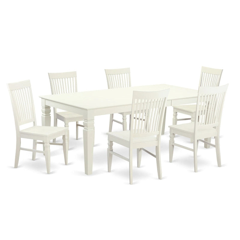 Linen White Rectangle Dining Table Set with Wood Chairs (5/7/9 Piece)