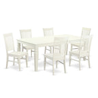 Linen White Rectangle Dining Table Set with Wood Chairs (5/7/9 Piece)
