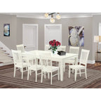 Linen White Rectangle Dining Table Set with Wood Chairs (5/7/9 Piece)