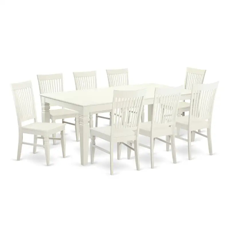 Linen White Rectangle Dining Table Set with Wood Chairs (5/7/9 Piece)