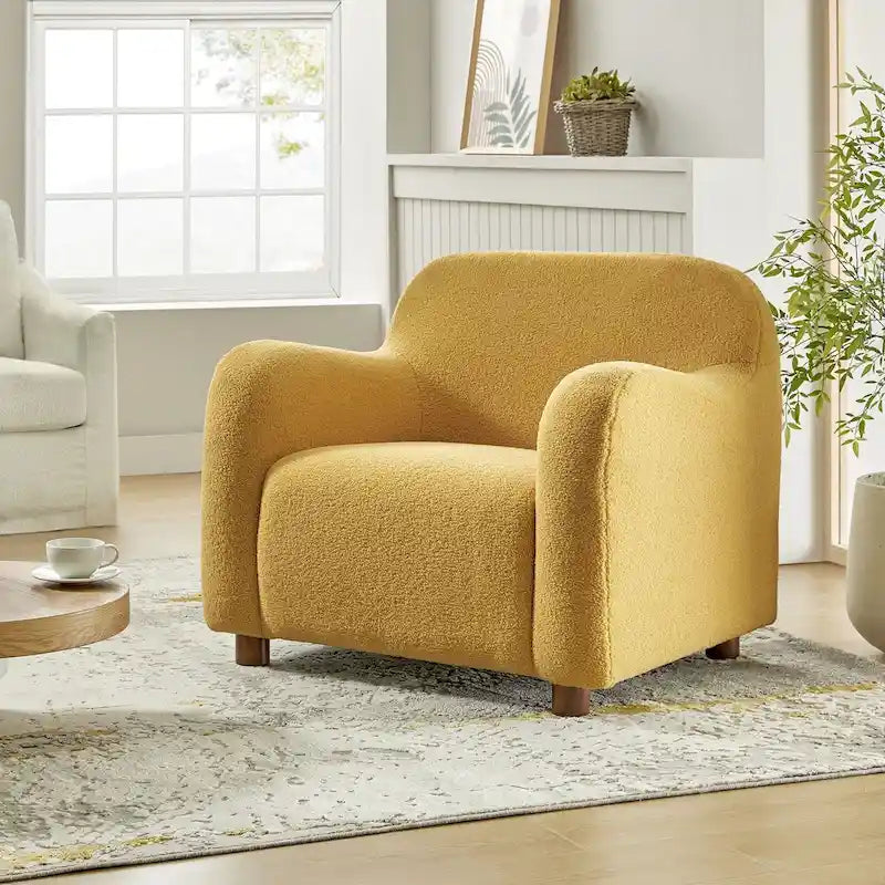 35-Inch Wide Tweed Upholstered "Teddy-Style" Accent Chair (Solid Wood Legs)