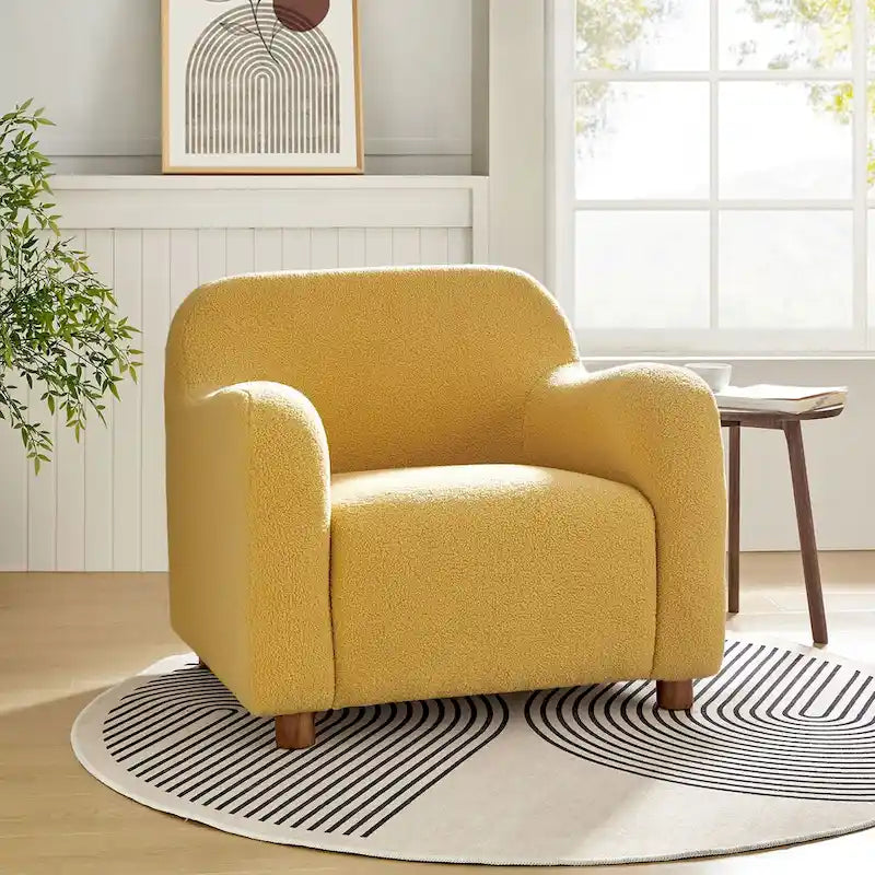 35-Inch Wide Tweed Upholstered "Teddy-Style" Accent Chair (Solid Wood Legs)