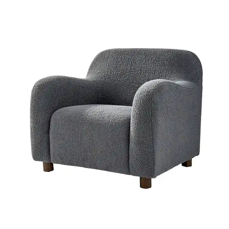 35-Inch Wide Tweed Upholstered "Teddy-Style" Accent Chair (Solid Wood Legs)