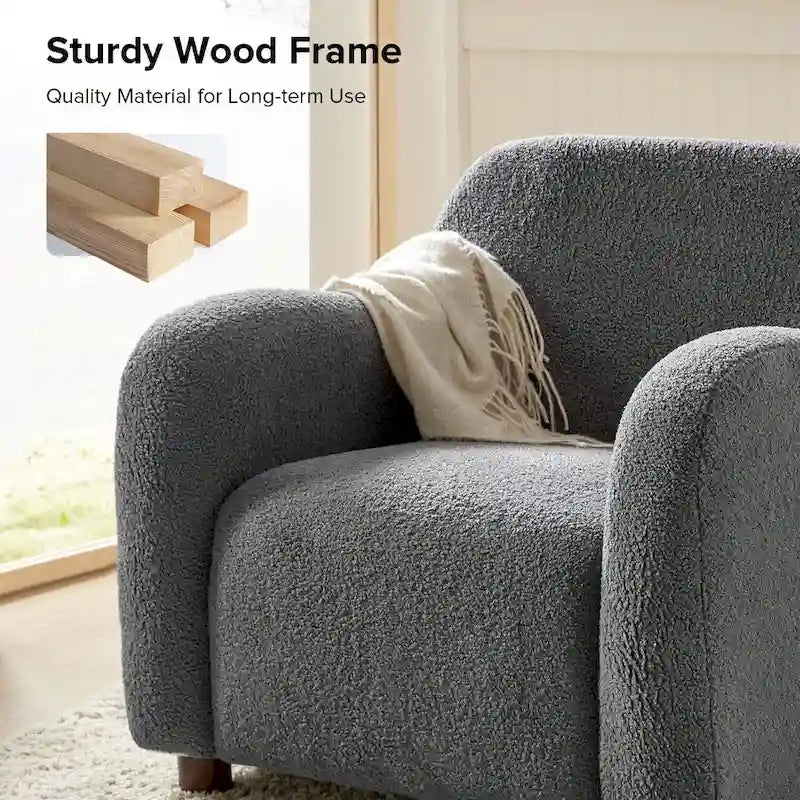 35-Inch Wide Tweed Upholstered "Teddy-Style" Accent Chair (Solid Wood Legs)