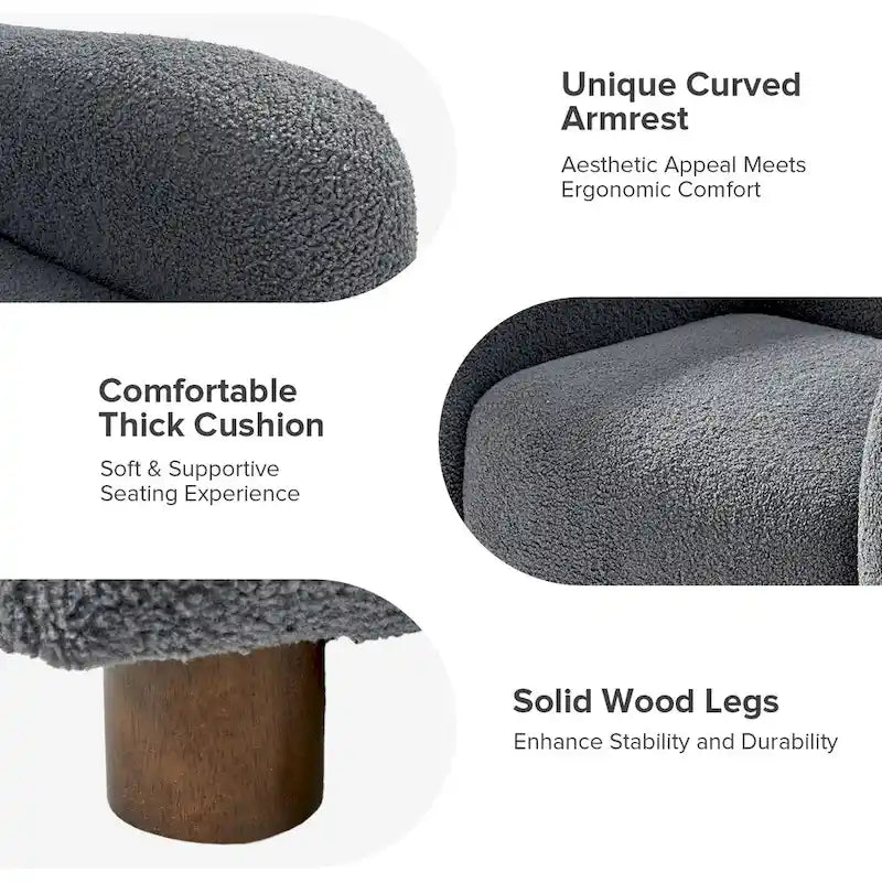 35-Inch Wide Tweed Upholstered "Teddy-Style" Accent Chair (Solid Wood Legs)