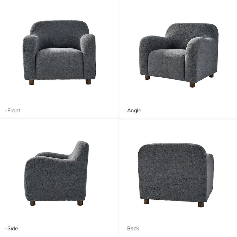 35-Inch Wide Tweed Upholstered "Teddy-Style" Accent Chair (Solid Wood Legs)