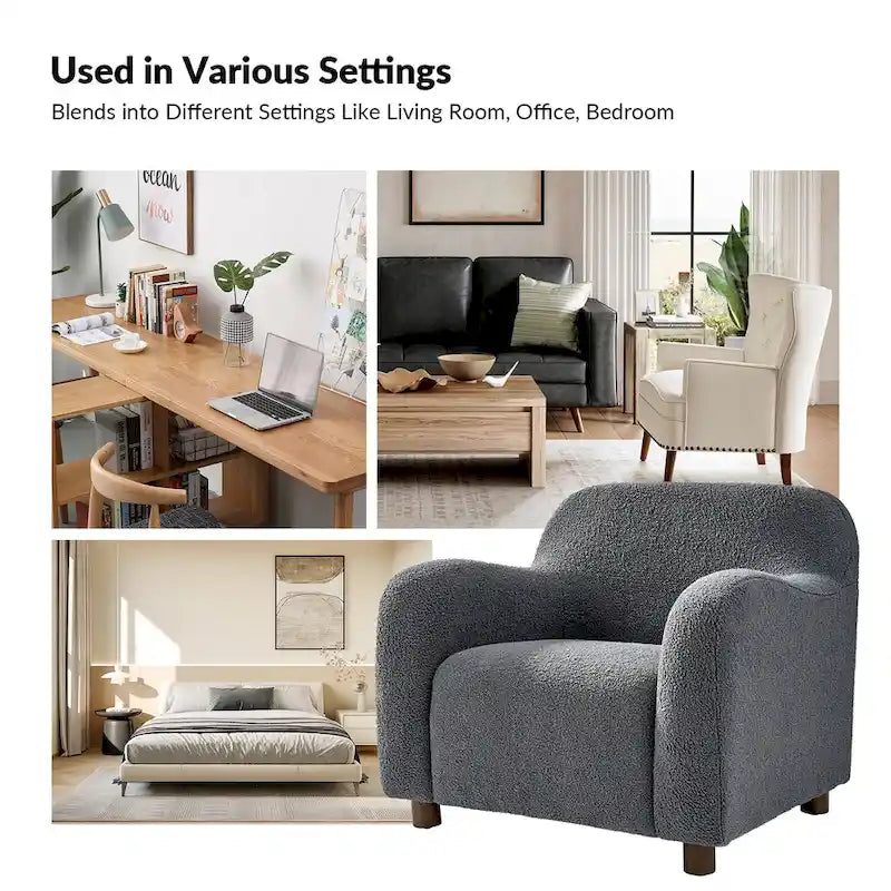 35-Inch Wide Tweed Upholstered "Teddy-Style" Accent Chair (Solid Wood Legs)