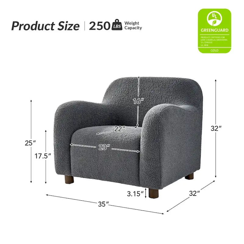 35-Inch Wide Tweed Upholstered "Teddy-Style" Accent Chair (Solid Wood Legs)