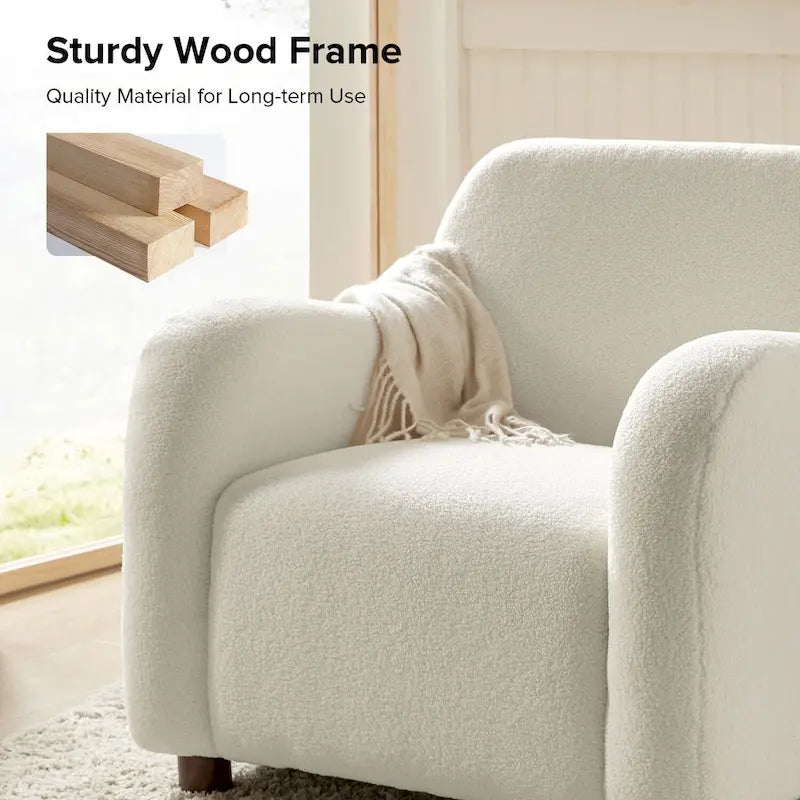 35-Inch Wide Tweed Upholstered "Teddy-Style" Accent Chair (Solid Wood Legs)