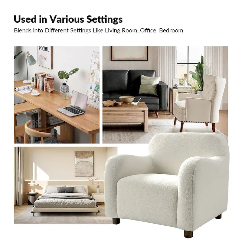 35-Inch Wide Tweed Upholstered "Teddy-Style" Accent Chair (Solid Wood Legs)