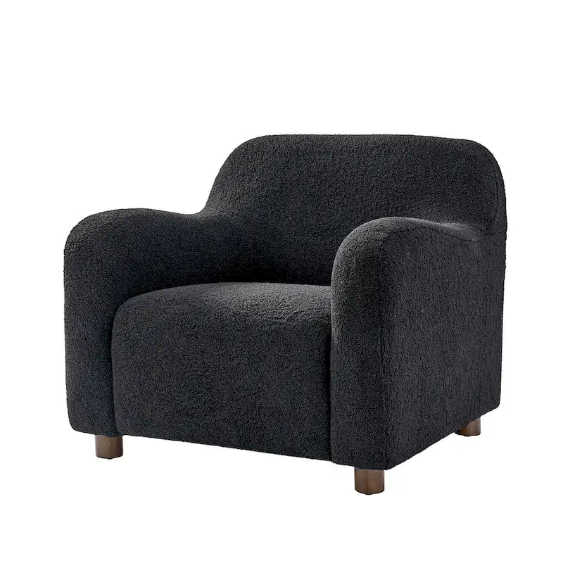 35-Inch Wide Tweed Upholstered "Teddy-Style" Accent Chair (Solid Wood Legs)