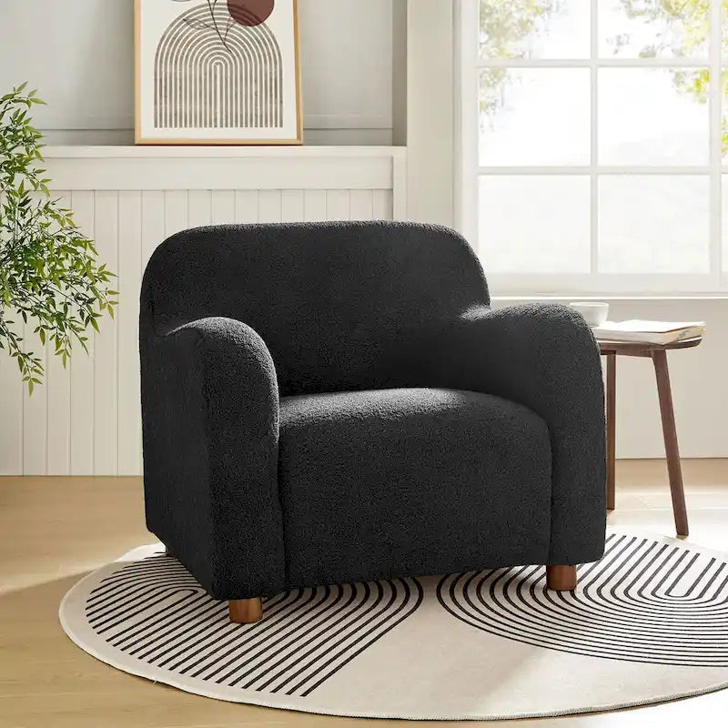 35-Inch Wide Tweed Upholstered "Teddy-Style" Accent Chair (Solid Wood Legs)