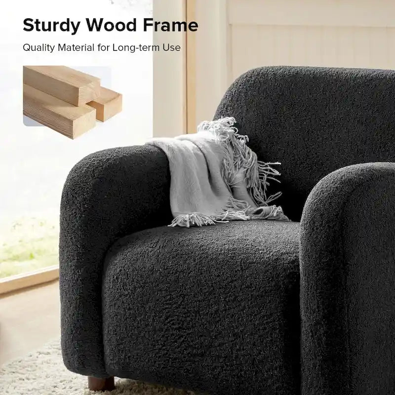 35-Inch Wide Tweed Upholstered "Teddy-Style" Accent Chair (Solid Wood Legs)