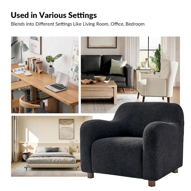 35-Inch Wide Tweed Upholstered "Teddy-Style" Accent Chair (Solid Wood Legs)