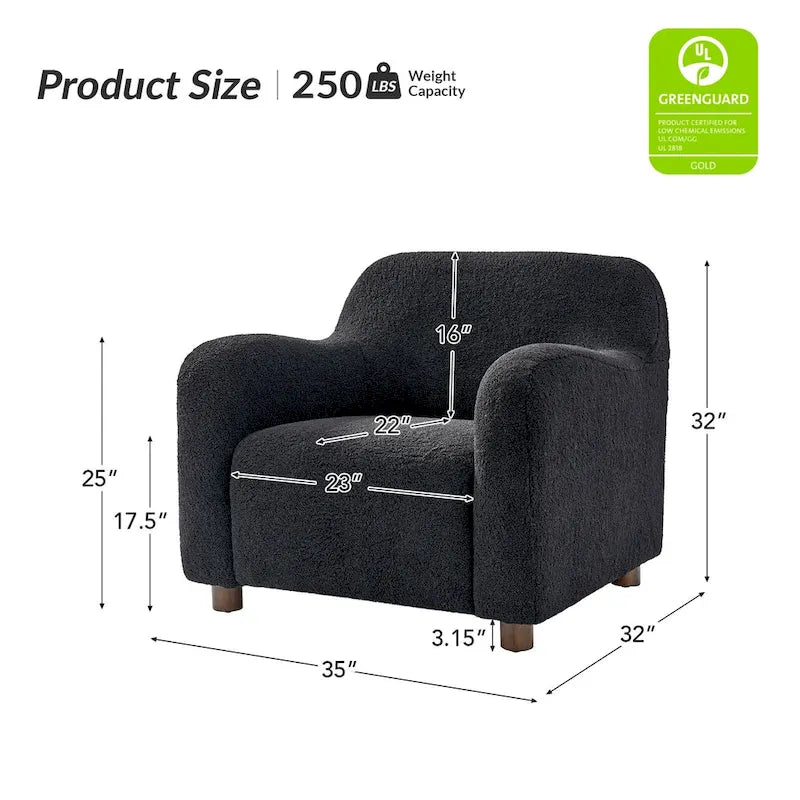 35-Inch Wide Tweed Upholstered "Teddy-Style" Accent Chair (Solid Wood Legs)