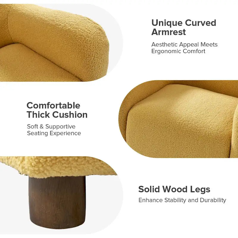 35-Inch Wide Tweed Upholstered "Teddy-Style" Accent Chair (Solid Wood Legs)