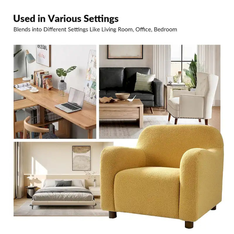 35-Inch Wide Tweed Upholstered "Teddy-Style" Accent Chair (Solid Wood Legs)