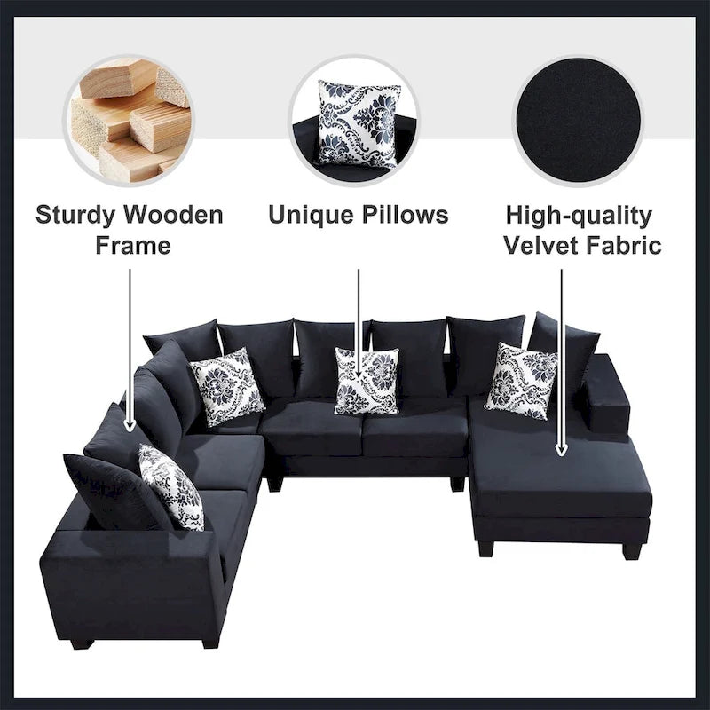 Modern U Shape Sectional Sofa with Lots of Pillows Included