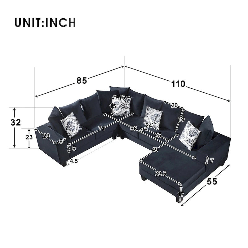Modern U Shape Sectional Sofa with Lots of Pillows Included