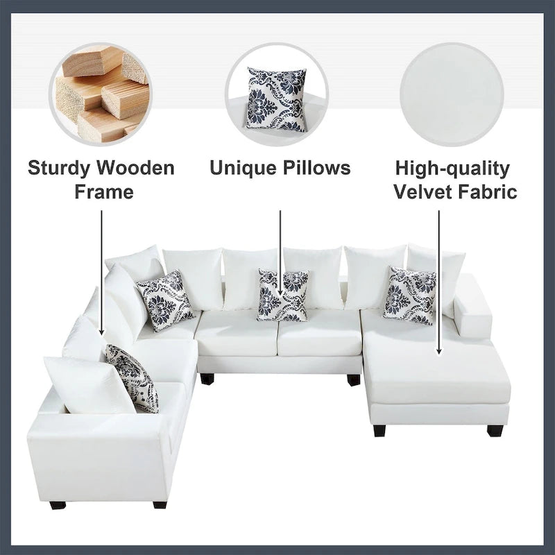 Modern U Shape Sectional Sofa with Lots of Pillows Included