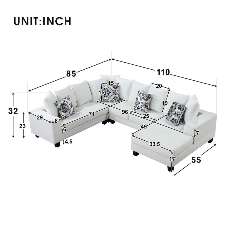 Modern U Shape Sectional Sofa with Lots of Pillows Included