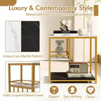 End Table 3-Tier Faux Marble Side Table w/ Storage Shelves