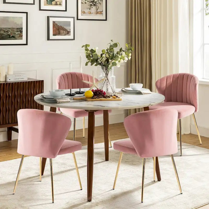 Velvet Upholstered Dining Chairs Set of 4 - Navy/Black/Ivory/Sage/Pink/Green/Yellow/Purple