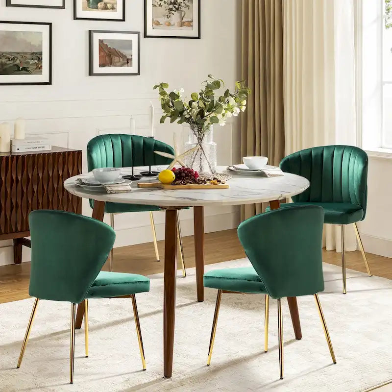 Velvet Upholstered Dining Chairs Set of 4 - Navy/Black/Ivory/Sage/Pink/Green/Yellow/Purple