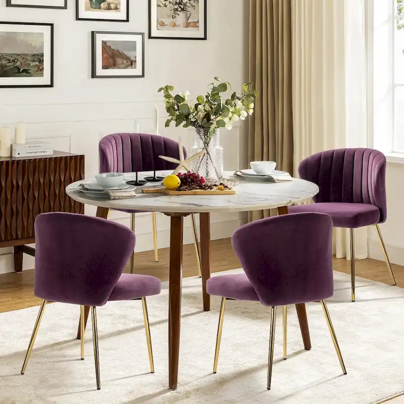 Velvet Upholstered Dining Chairs Set of 4 - Navy/Black/Ivory/Sage/Pink/Green/Yellow/Purple