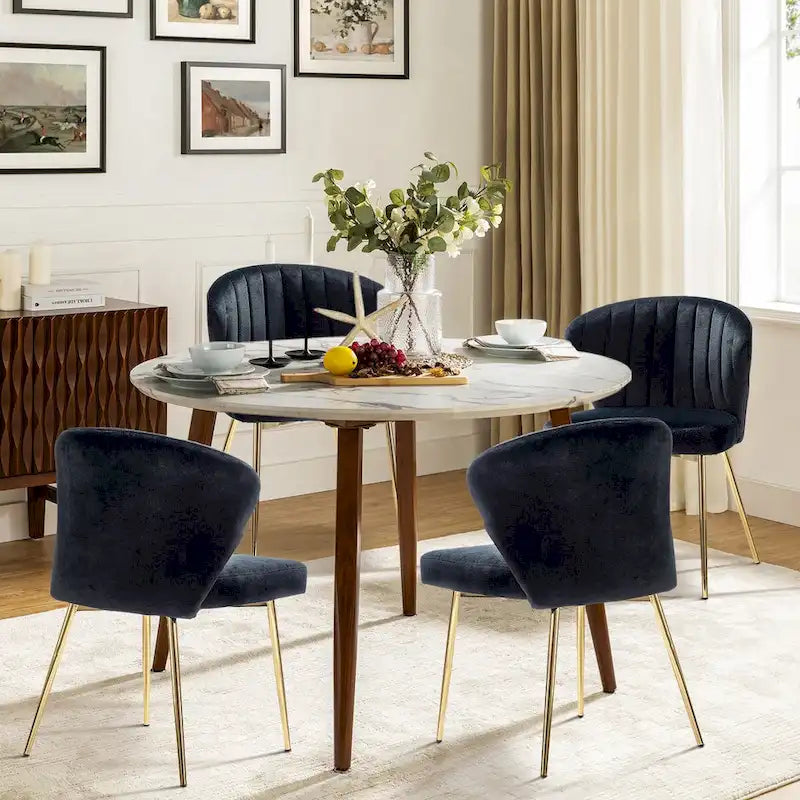 Velvet Upholstered Dining Chairs Set of 4 - Navy/Black/Ivory/Sage/Pink/Green/Yellow/Purple