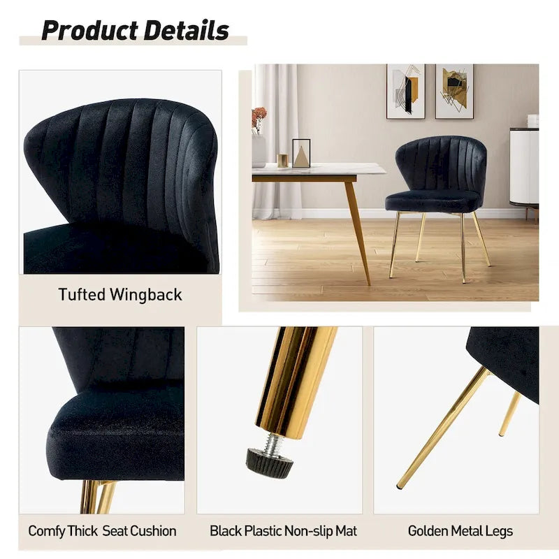 Velvet Upholstered Dining Chairs Set of 4 - Navy/Black/Ivory/Sage/Pink/Green/Yellow/Purple