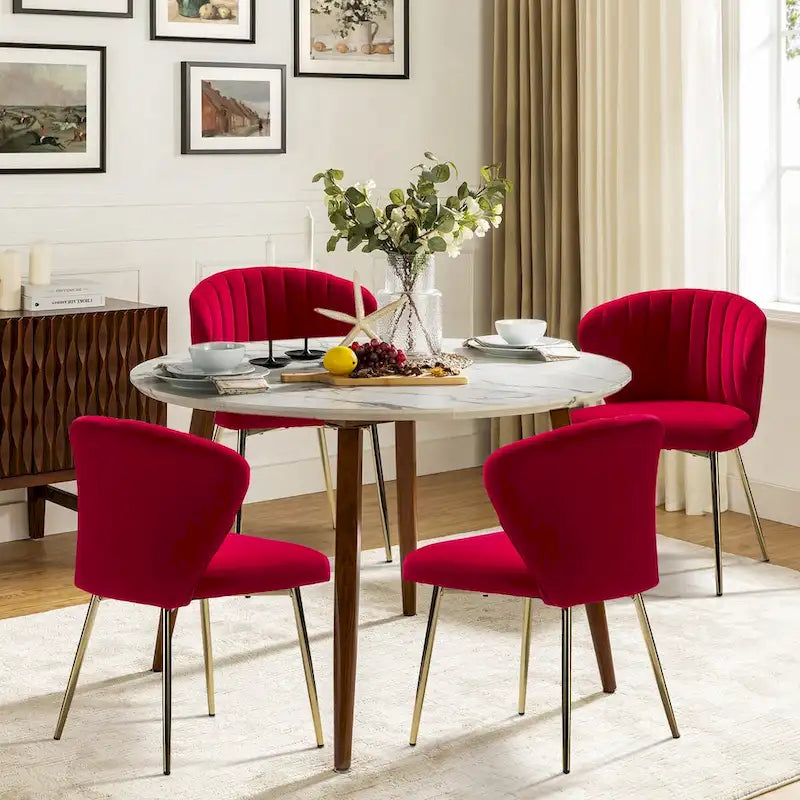 Velvet Upholstered Dining Chairs Set of 4 - Navy/Black/Ivory/Sage/Pink/Green/Yellow/Purple