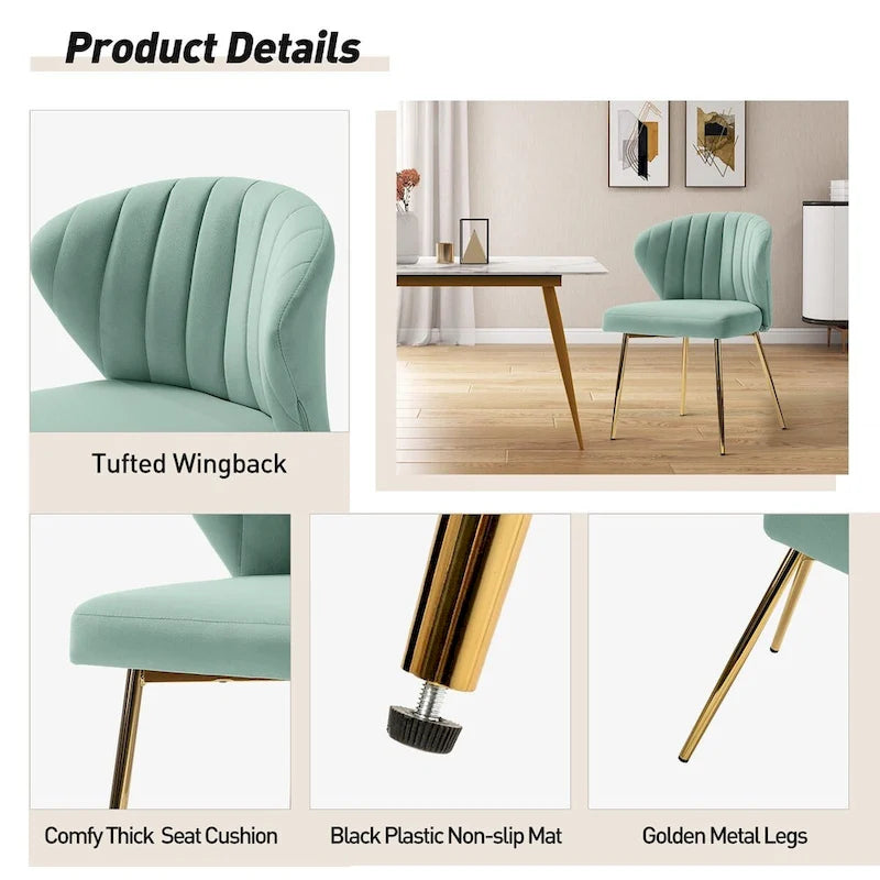 Velvet Upholstered Dining Chairs Set of 4 - Navy/Black/Ivory/Sage/Pink/Green/Yellow/Purple