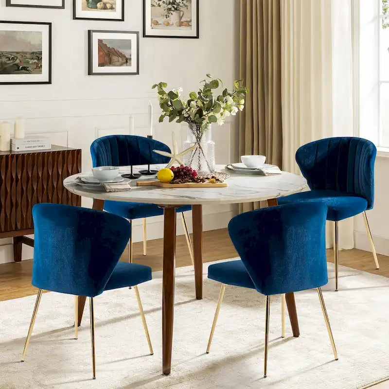 Velvet Upholstered Dining Chairs Set of 4 - Navy/Black/Ivory/Sage/Pink/Green/Yellow/Purple