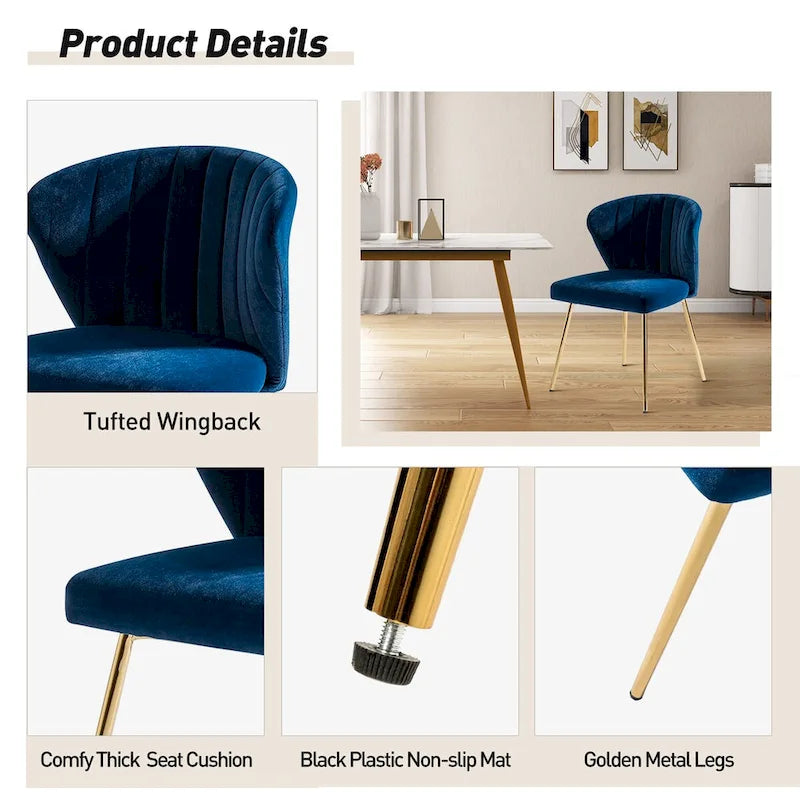 Velvet Upholstered Dining Chairs Set of 4 - Navy/Black/Ivory/Sage/Pink/Green/Yellow/Purple