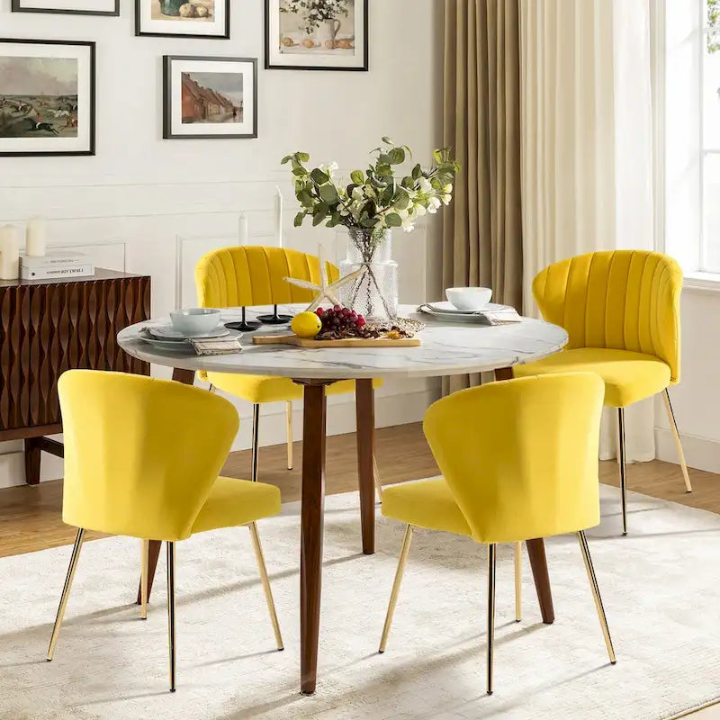 Velvet Upholstered Dining Chairs Set of 4 - Navy/Black/Ivory/Sage/Pink/Green/Yellow/Purple