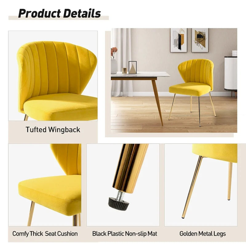 Velvet Upholstered Dining Chairs Set of 4 - Navy/Black/Ivory/Sage/Pink/Green/Yellow/Purple