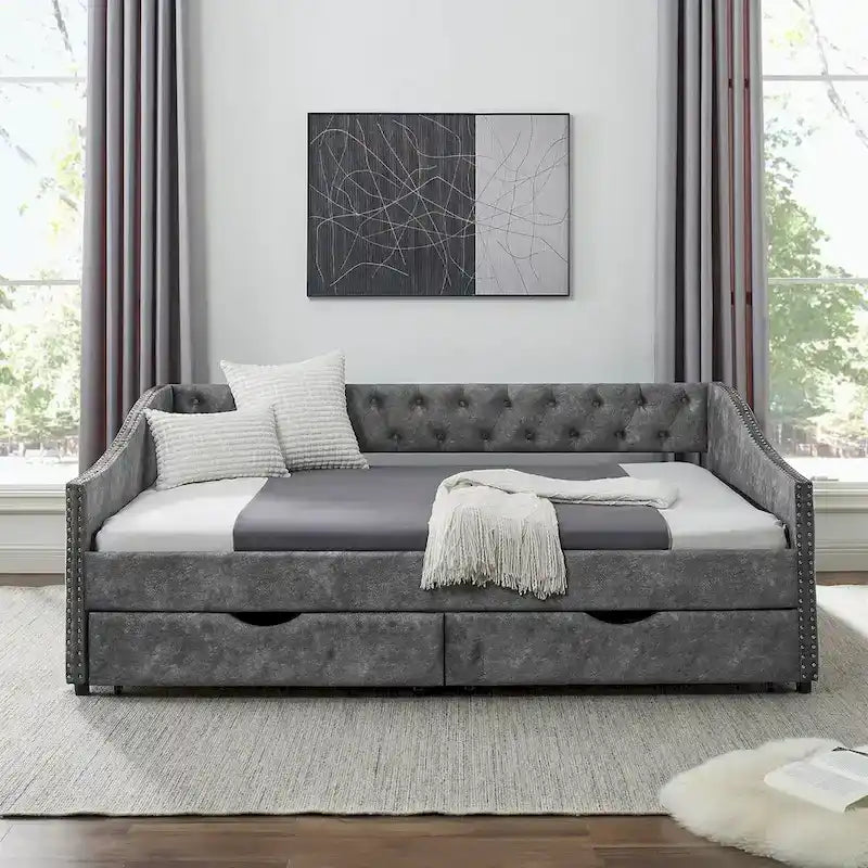 Full Size Daybed with Drawers Upholstered Tufted Sofa Bed