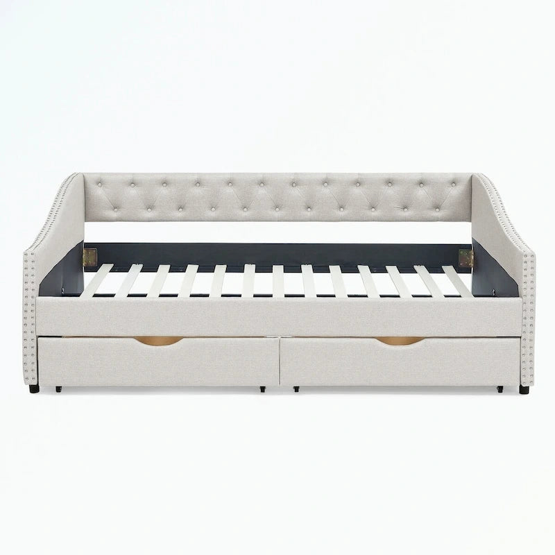 Full Size Daybed with Drawers Upholstered Tufted Sofa Bed
