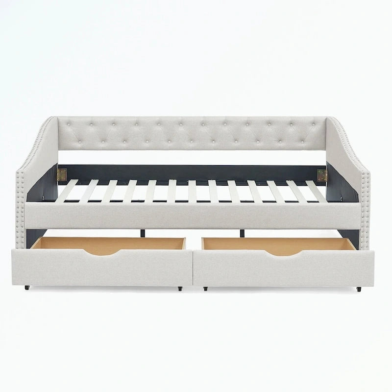 Full Size Daybed with Drawers Upholstered Tufted Sofa Bed