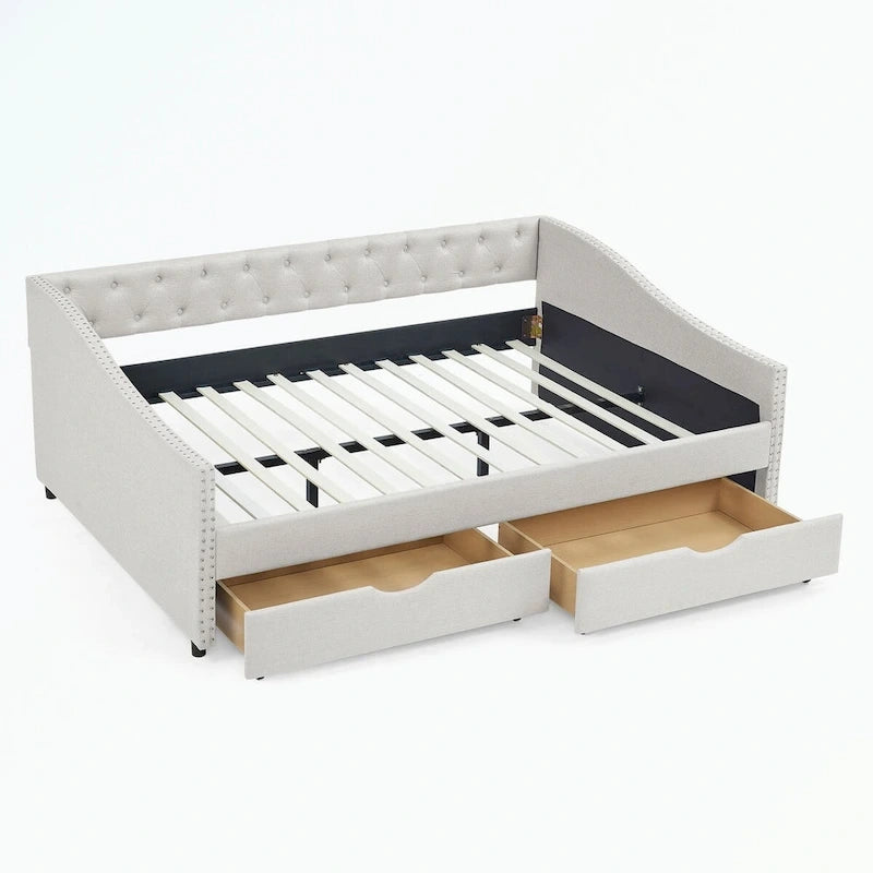 Full Size Daybed with Drawers Upholstered Tufted Sofa Bed