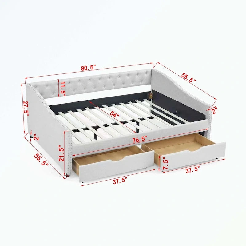 Full Size Daybed with Drawers Upholstered Tufted Sofa Bed