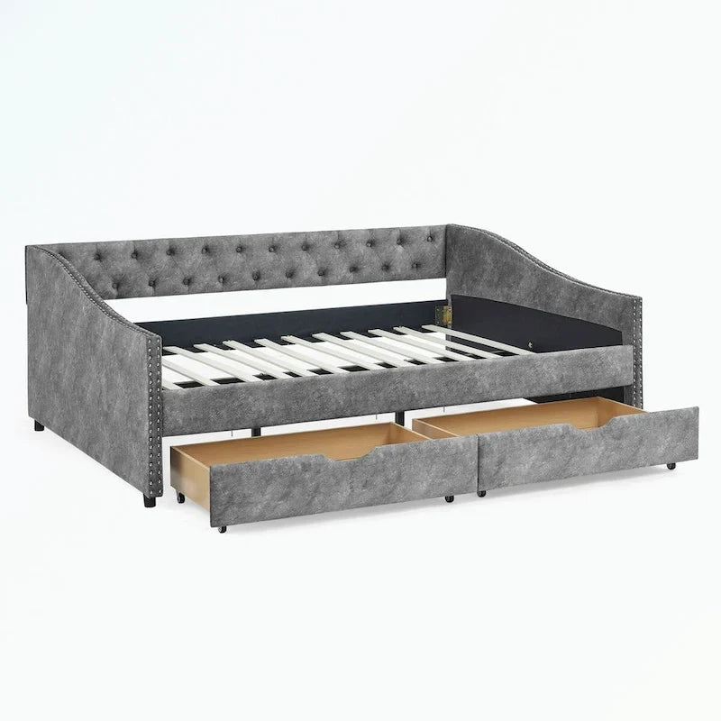 Full Size Daybed with Drawers Upholstered Tufted Sofa Bed